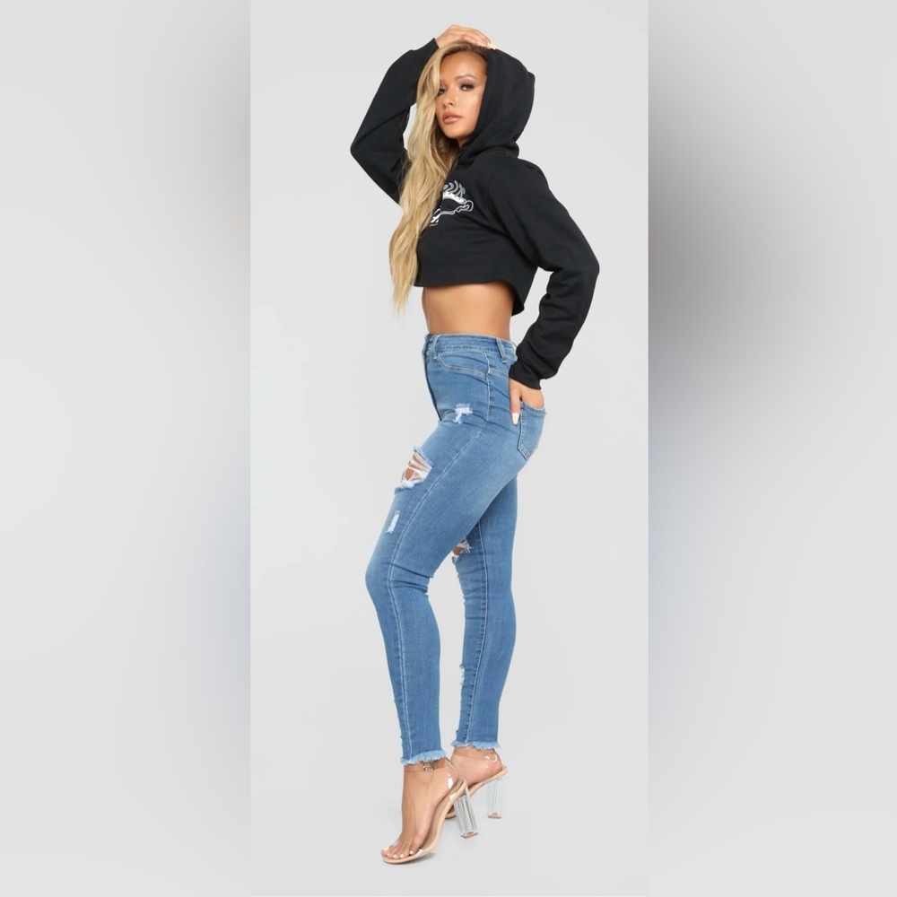 FASHION NOVA Little Miss High Rise Distressed Jeans - Light Blue Wash - Picture 2 of 9